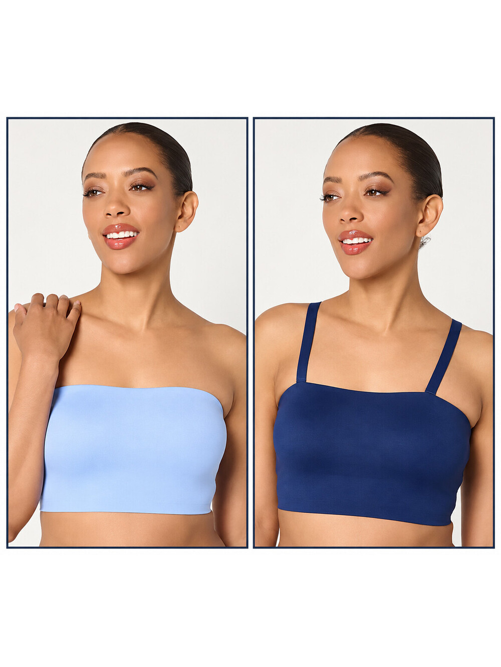 Breezies Bonded Bandeau Bra with Convertible Straps Set of 2 Navy/Periwinkle, 1X